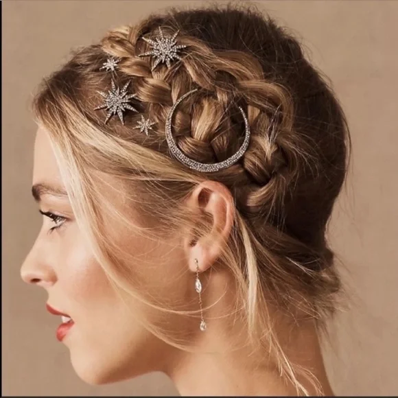 Crystal Crescent Moon And Stars Hairpins NIB - Picture 1 of 3